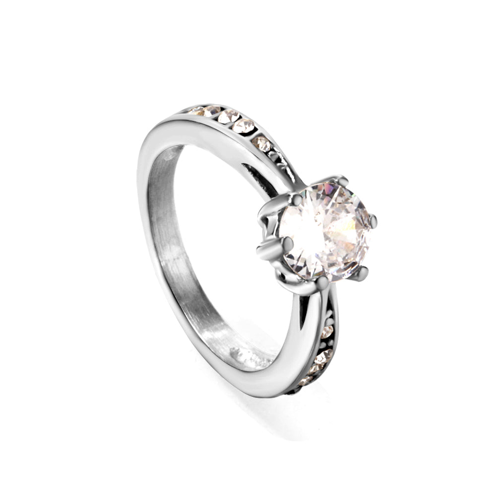 Solitaire ring with several small diamonds + one large round diamond Gold/steel color asonjewelry